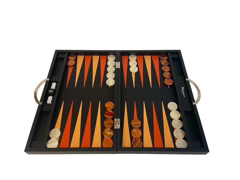 Backgammon Cuir véritable GM - Noir Ancien - Renzo Romagnoli