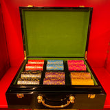 Ensemble Mallette de Poker Luxe - Bois noir laqué avec racks et double fond - 500 jetons sunshine + Tapis pokerstar + Cartes KEM