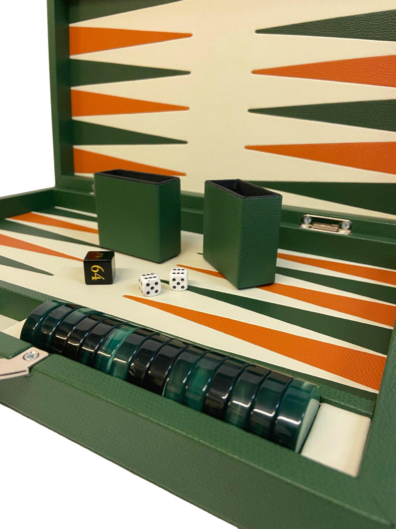 Backgammon Cuir véritable GM - Vert / Orange - Renzo Romagnoli