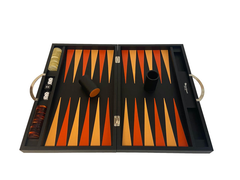 Backgammon Cuir véritable GM - Noir Ancien - Renzo Romagnoli