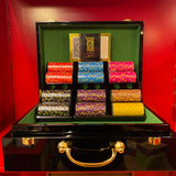 Ensemble Mallette de Poker Luxe - Bois noir laqué avec racks et double fond - 500 jetons sunshine + Tapis pokerstar + Cartes KEM