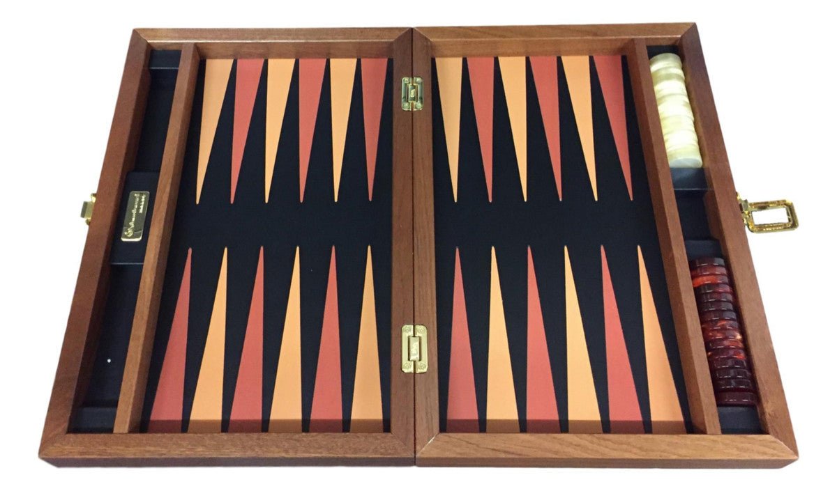 Backgammon Bois et Cuir - Backgammon en bois marqueté et cuir - Rouge et Noir