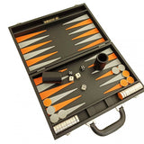 Backgammon Carbon - Orange/Gris - Backgammon en cuir vegan - Rouge et Noir