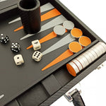 Backgammon Carbon - Orange/Gris - Backgammon en cuir vegan - Rouge et Noir