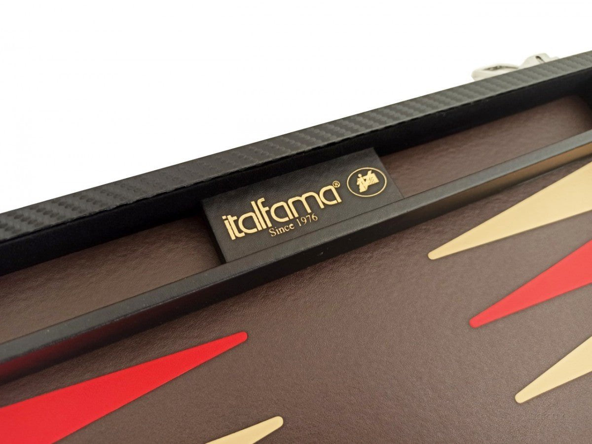 Backgammon Carbon - Rouge/Crème - Backgammon en cuir vegan - Rouge et Noir