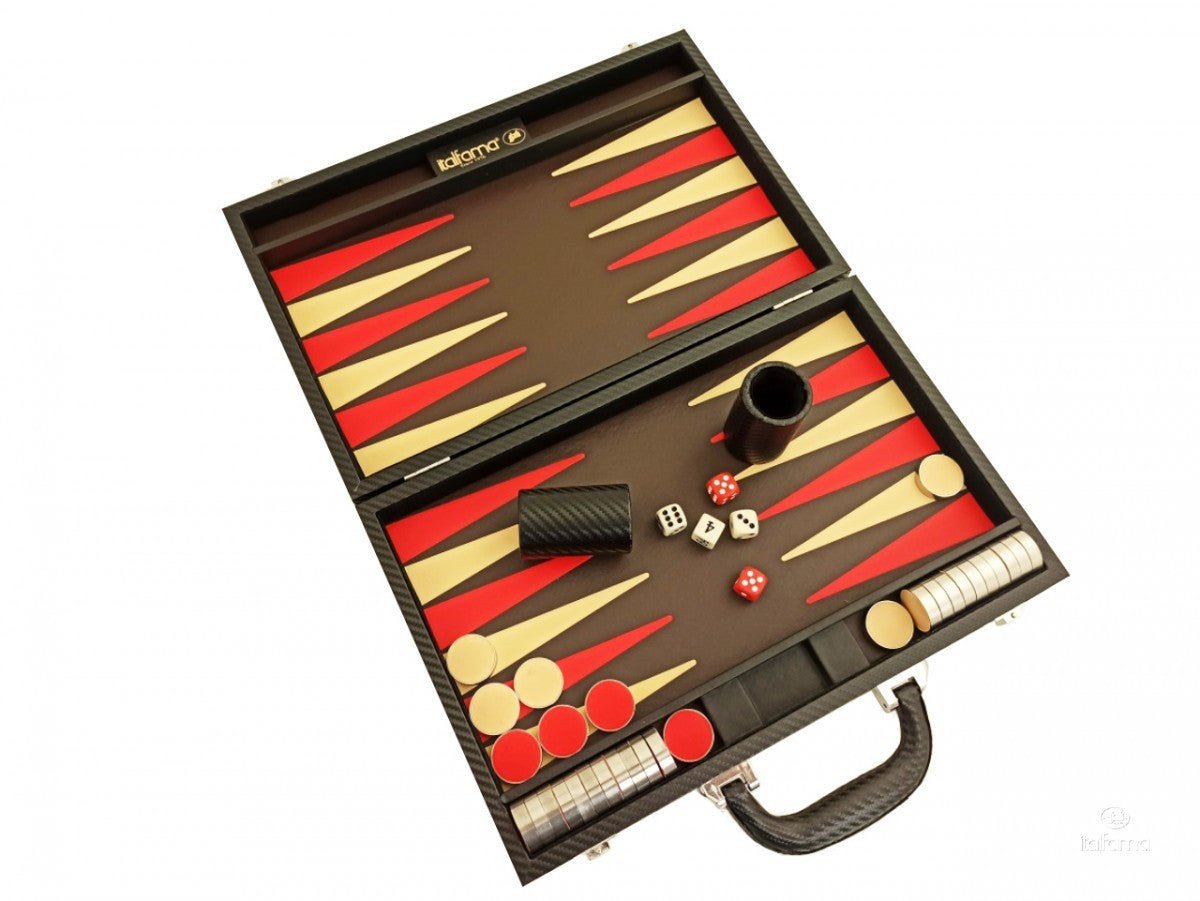 Backgammon Carbon - Rouge/Crème - Backgammon en cuir vegan - Rouge et Noir