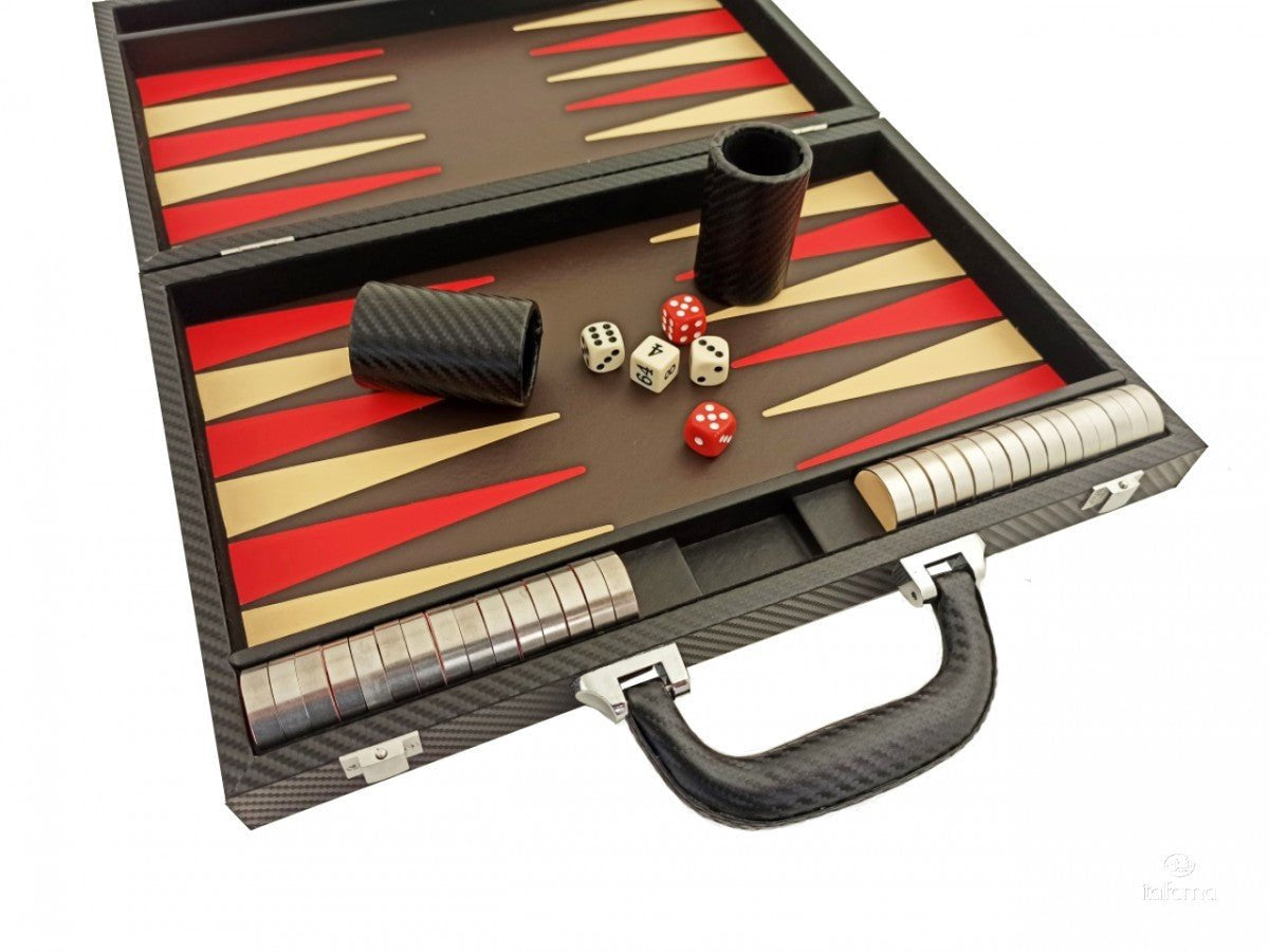 Backgammon Carbon - Rouge/Crème - Backgammon en cuir vegan - Rouge et Noir