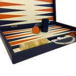 Backgammon Cuir véritable GM - Bleu - Renzo Romagnoli - Backgammon en cuir - Rouge et Noir