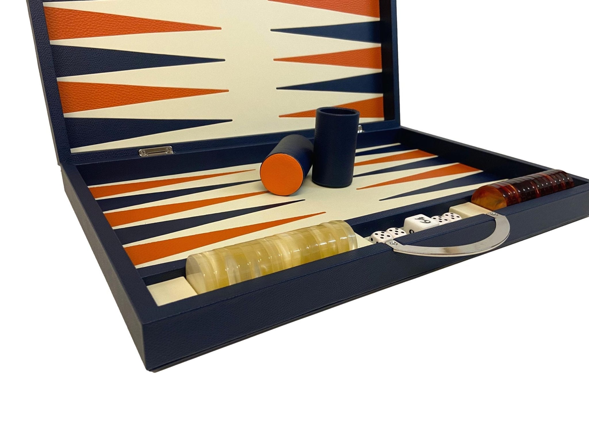 Backgammon Cuir véritable GM - Bleu - Renzo Romagnoli - Backgammon en cuir - Rouge et Noir