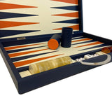 Backgammon Cuir véritable GM - Bleu - Renzo Romagnoli - Backgammon en cuir - Rouge et Noir