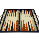 Backgammon Cuir véritable GM - Bleu - Renzo Romagnoli - Backgammon en cuir - Rouge et Noir