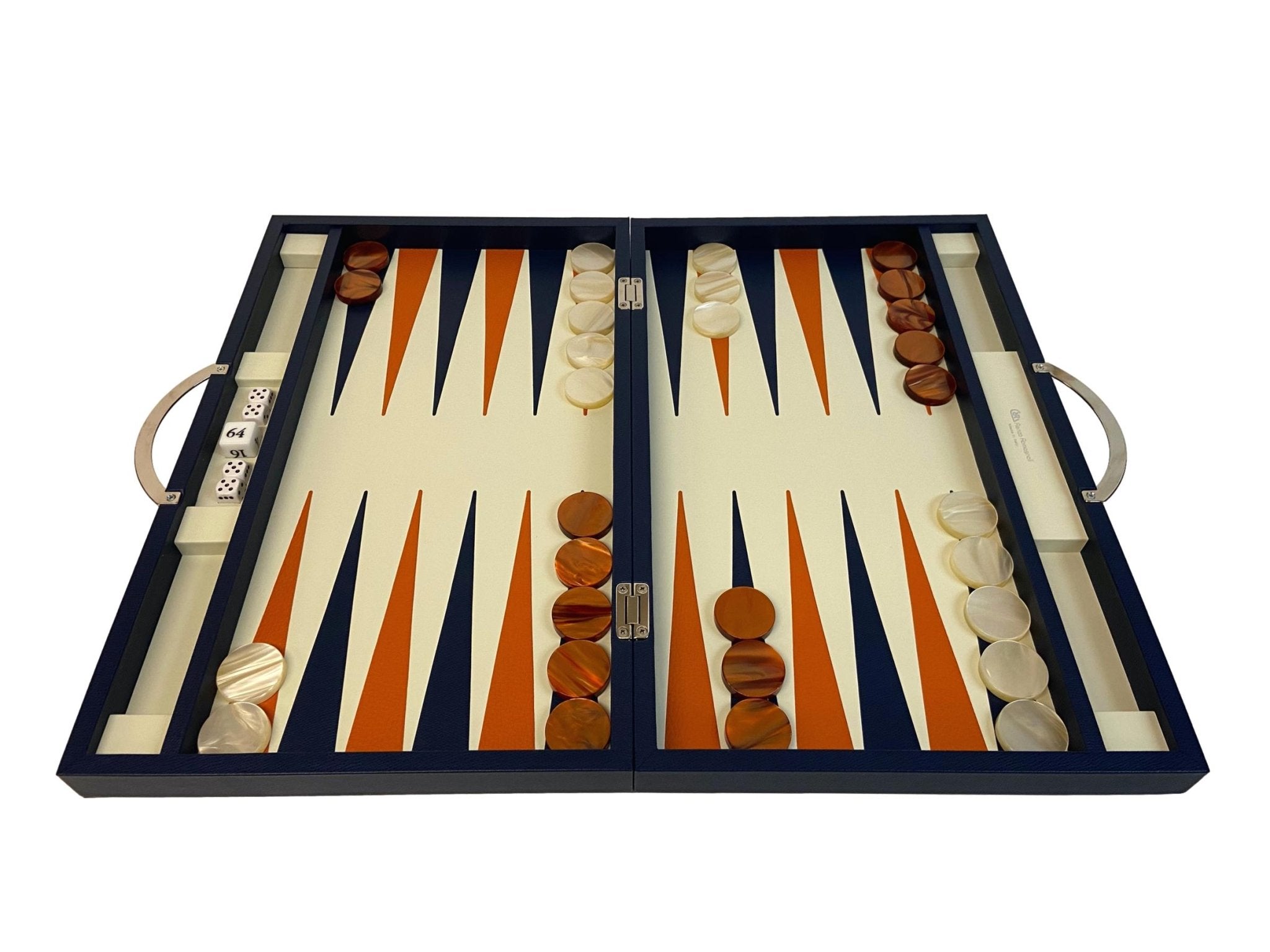 Backgammon Cuir véritable GM - Bleu - Renzo Romagnoli - Backgammon en cuir - Rouge et Noir