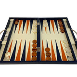 Backgammon Cuir véritable GM - Bleu - Renzo Romagnoli - Backgammon en cuir - Rouge et Noir