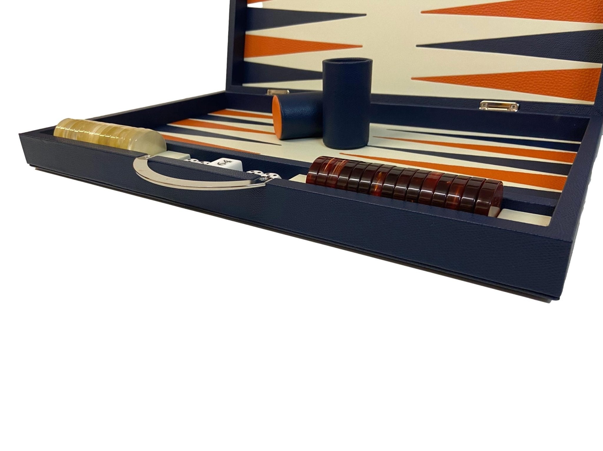 Backgammon Cuir véritable GM - Bleu - Renzo Romagnoli - Backgammon en cuir - Rouge et Noir