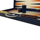 Backgammon Cuir véritable GM - Bleu - Renzo Romagnoli - Backgammon en cuir - Rouge et Noir