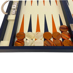 Backgammon Cuir véritable GM - Bleu - Renzo Romagnoli - Backgammon en cuir - Rouge et Noir