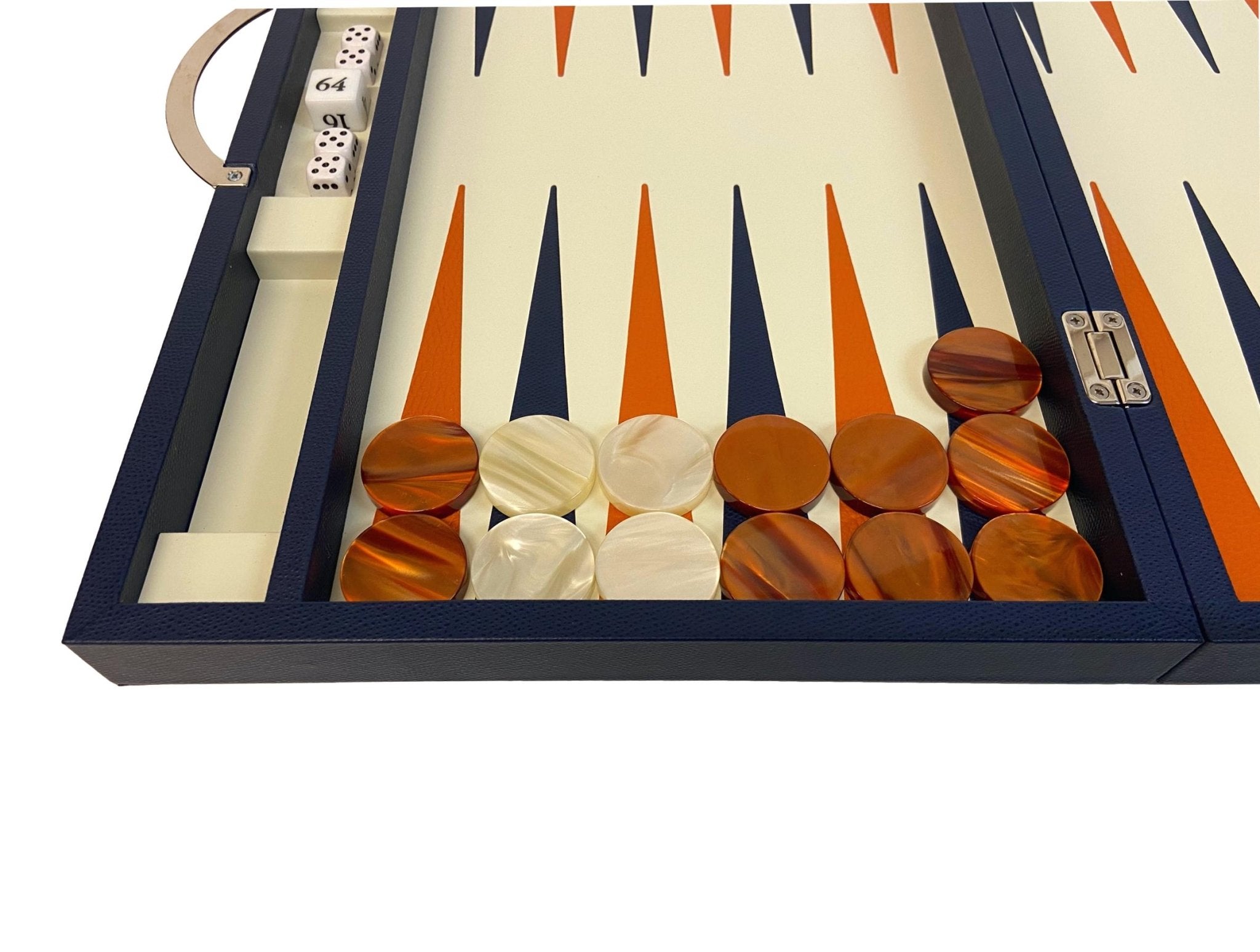 Backgammon Cuir véritable GM - Bleu - Renzo Romagnoli - Backgammon en cuir - Rouge et Noir