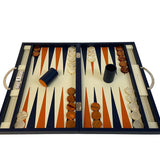 Backgammon Cuir véritable GM - Bleu - Renzo Romagnoli - Backgammon en cuir - Rouge et Noir