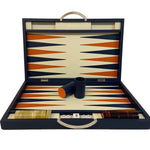 Backgammon Cuir véritable GM - Bleu - Renzo Romagnoli - Backgammon en cuir - Rouge et Noir