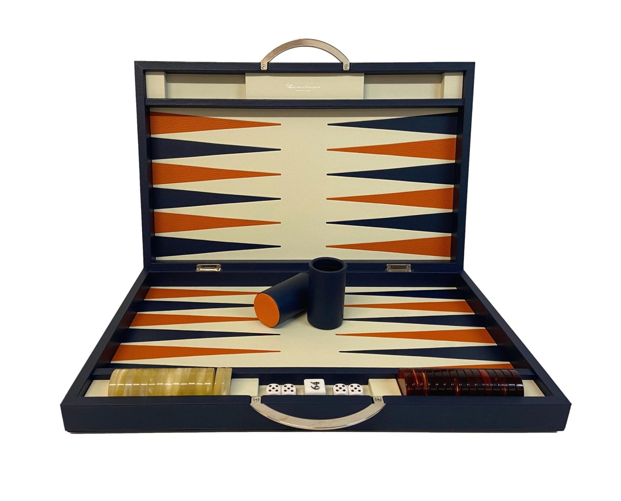 Backgammon Cuir véritable GM - Bleu - Renzo Romagnoli - Backgammon en cuir - Rouge et Noir