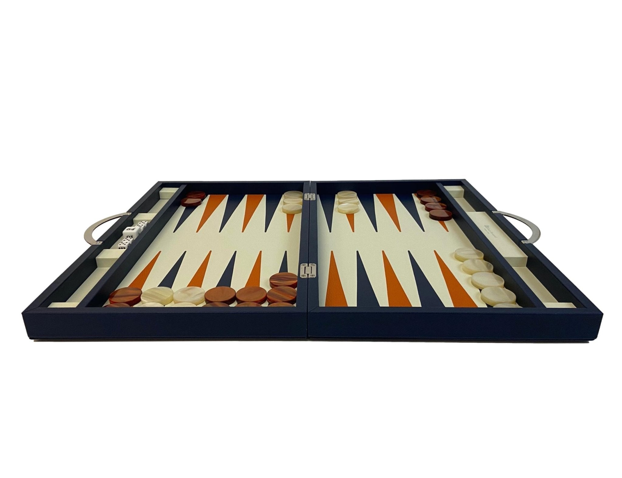 Backgammon Cuir véritable GM - Bleu - Renzo Romagnoli - Backgammon en cuir - Rouge et Noir