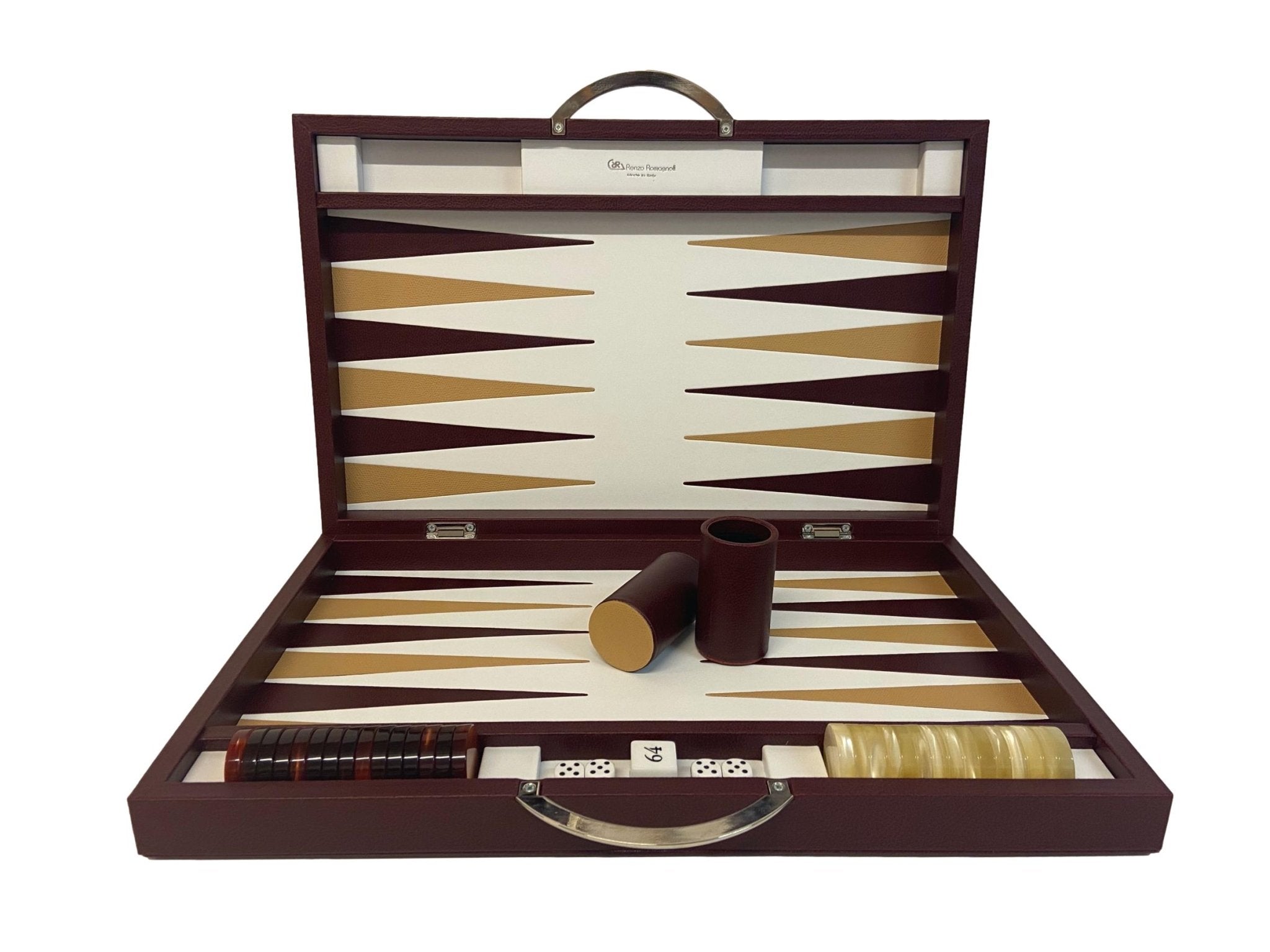 Backgammon Cuir véritable GM - Bordeaux - Renzo Romagnoli - Backgammon en cuir cadeau bel objet - Rouge et Noir