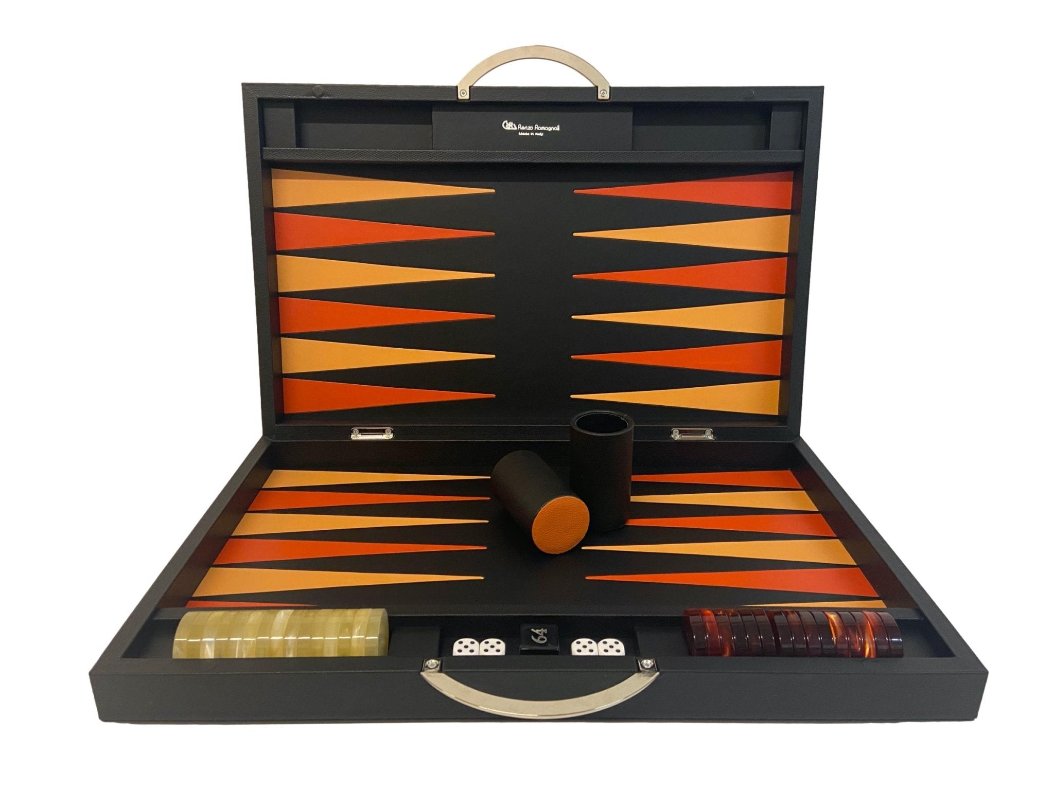 Backgammon Cuir véritable GM - Noir Ancien - Renzo Romagnoli - Backgammon en cuir cadeau bel objet - Rouge et Noir