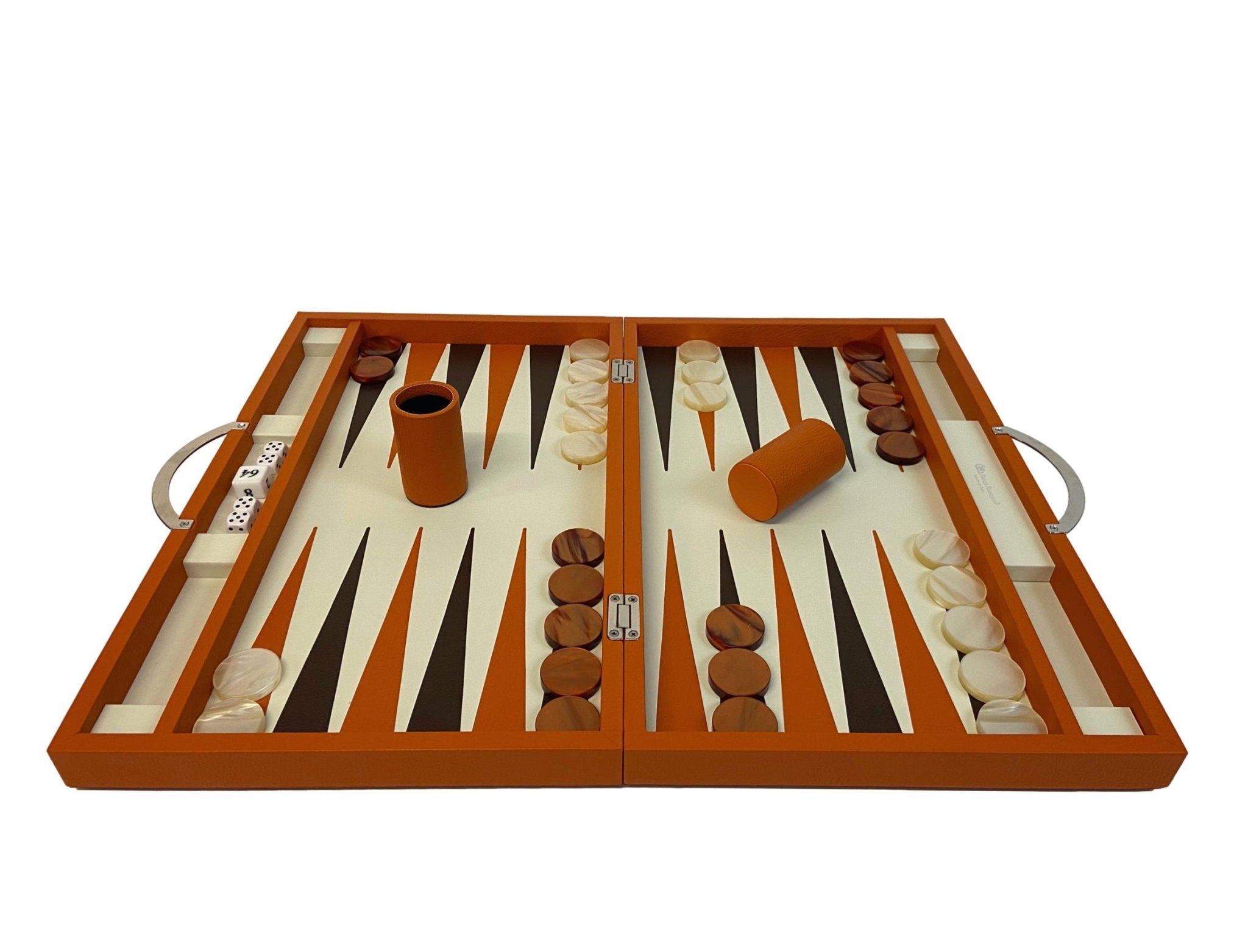 Backgammon Cuir véritable GM - Orange - Renzo Romagnoli - Backgammon en cuir - Rouge et Noir