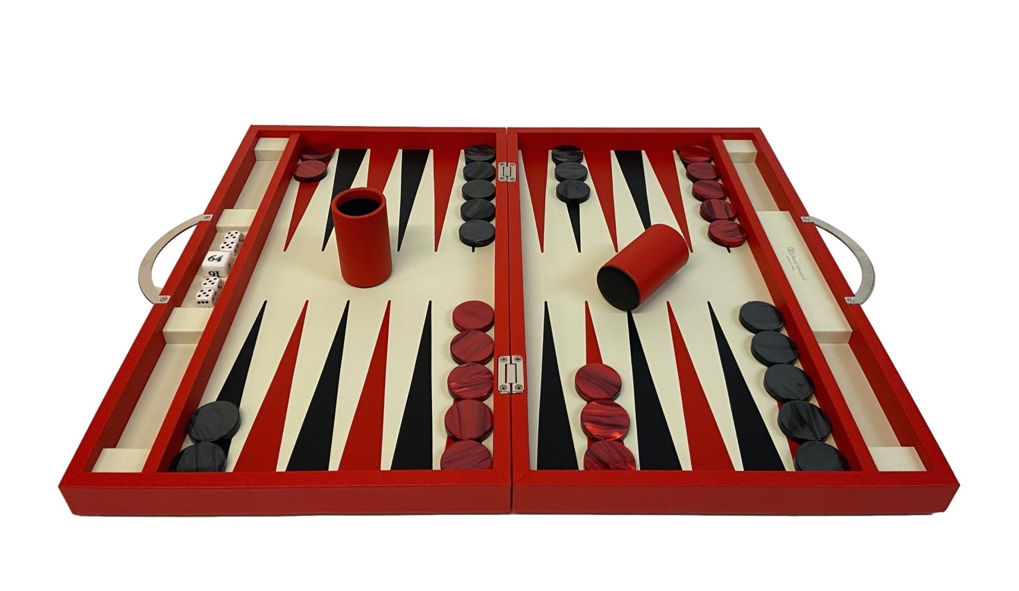 Backgammon Cuir véritable GM - Rouge - Renzo Romagnoli - Backgammon en cuir - Rouge et Noir