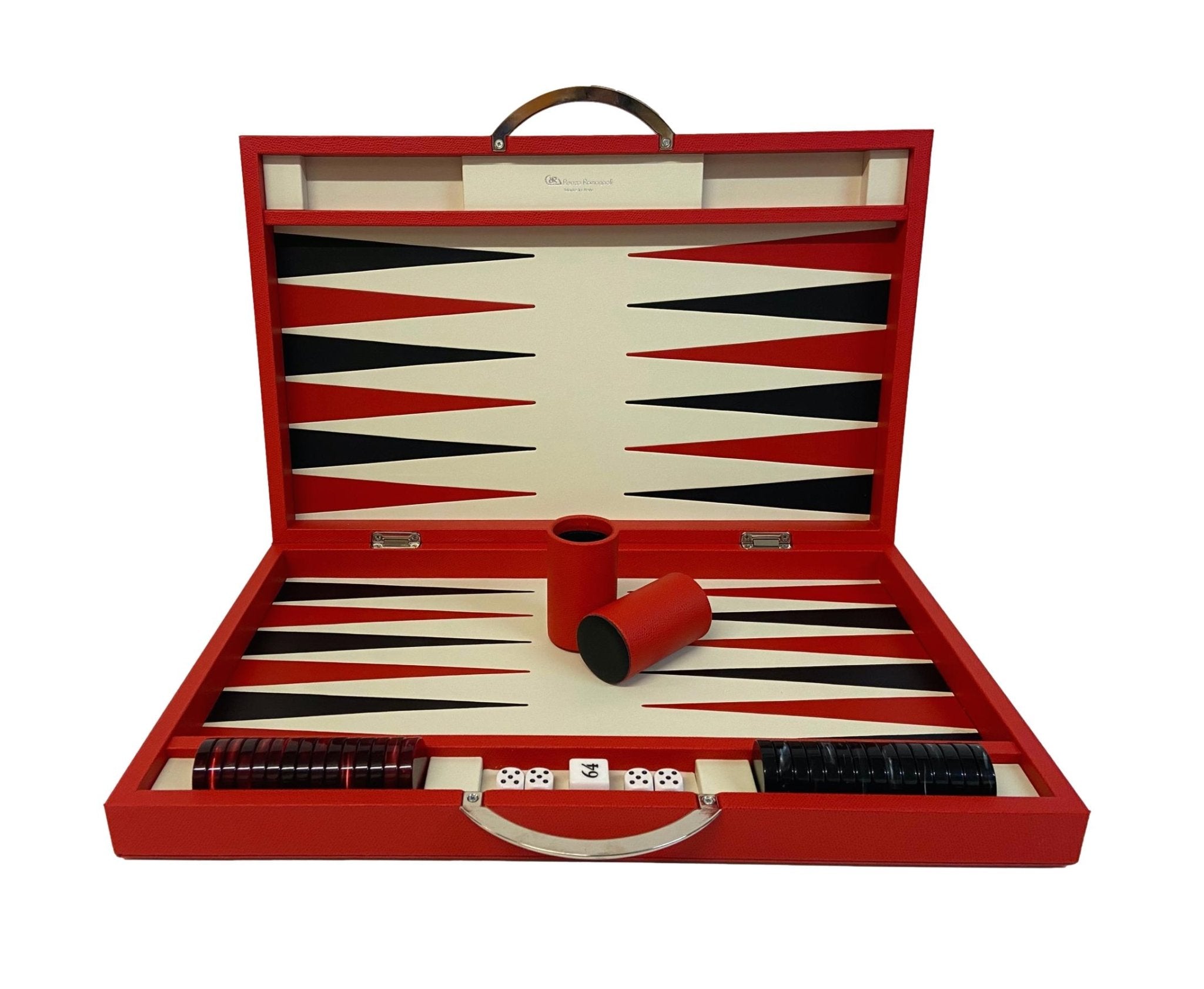 Backgammon Cuir véritable GM - Rouge - Renzo Romagnoli - Backgammon en cuir - Rouge et Noir