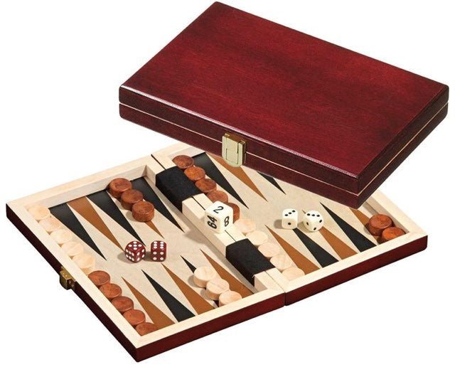 Backgammon de voyage bois - Non magnétique - Backgammon de voyage bois imprimé - Rouge et Noir