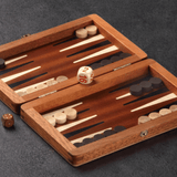 Backgammon de voyage en bois marqueté - Magnétique - Acajou - Backgammon de voyage en bois marqueté de voyage - Rouge et Noir