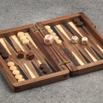 Backgammon de voyage en bois marqueté - Magnétique - Noyer - Backgammon de voyage en bois marqueté de voyage - Rouge et Noir