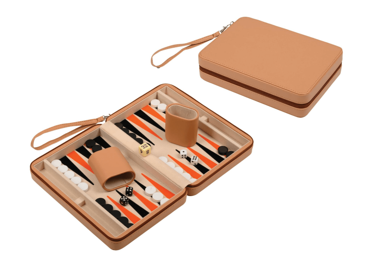 Backgammon de voyage magnétique - Sacoche cuir vegan - Backgammon en cuir vegan de voyage magnétique - Rouge et Noir