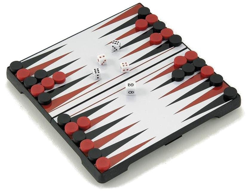 Backgammon de voyage - Plastique magnétique - 17 x 8,5 cm - Backgammon de voyage - Rouge et Noir