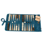 Backgammon de voyage - Roulable - Cuir Bleu - Backgammon en cuir de voyage - Rouge et Noir