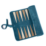 Backgammon de voyage - Roulable - Cuir Bleu - Backgammon en cuir de voyage - Rouge et Noir