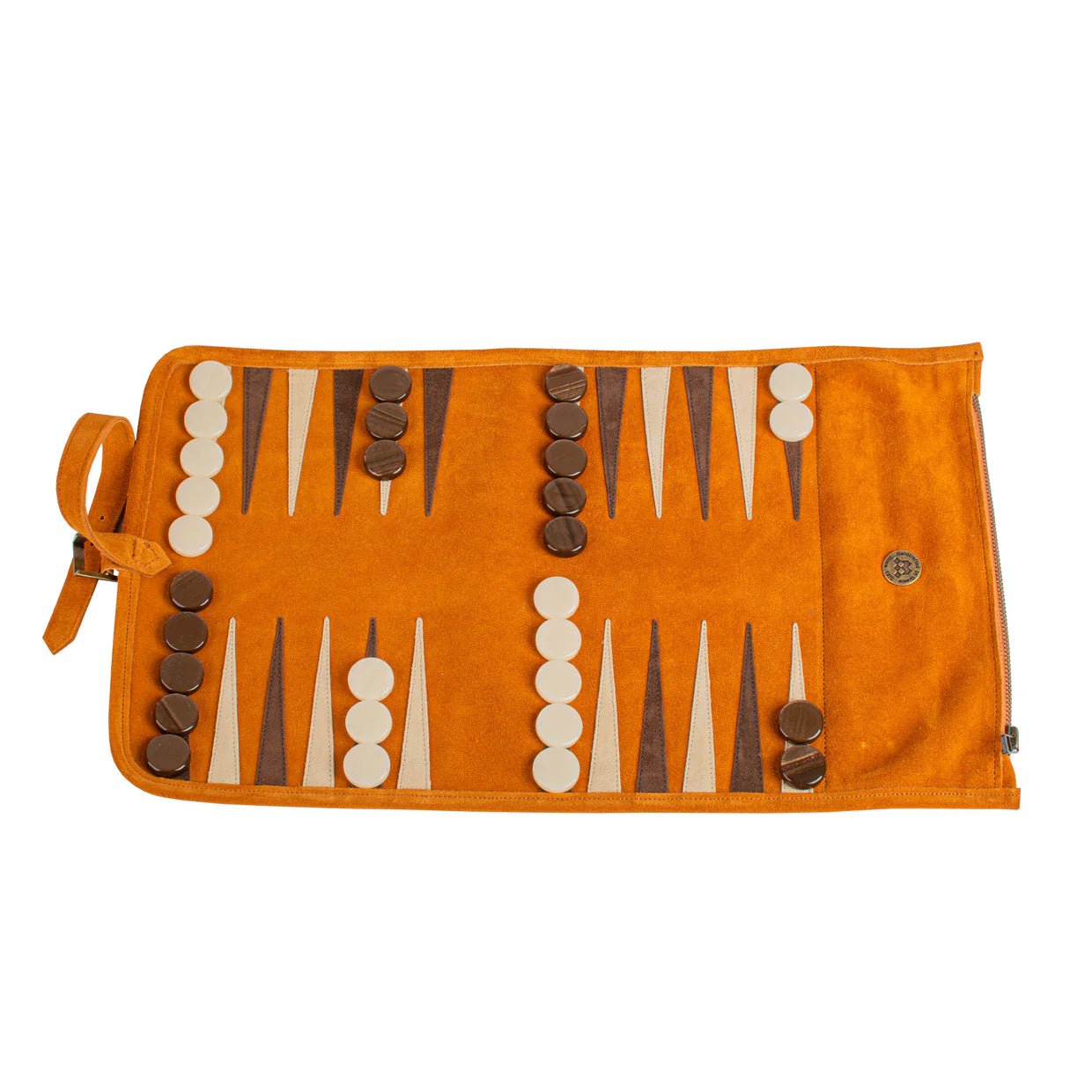 Backgammon de voyage - Roulable - Cuir Marron - Backgammon en cuir de voyage - Rouge et Noir