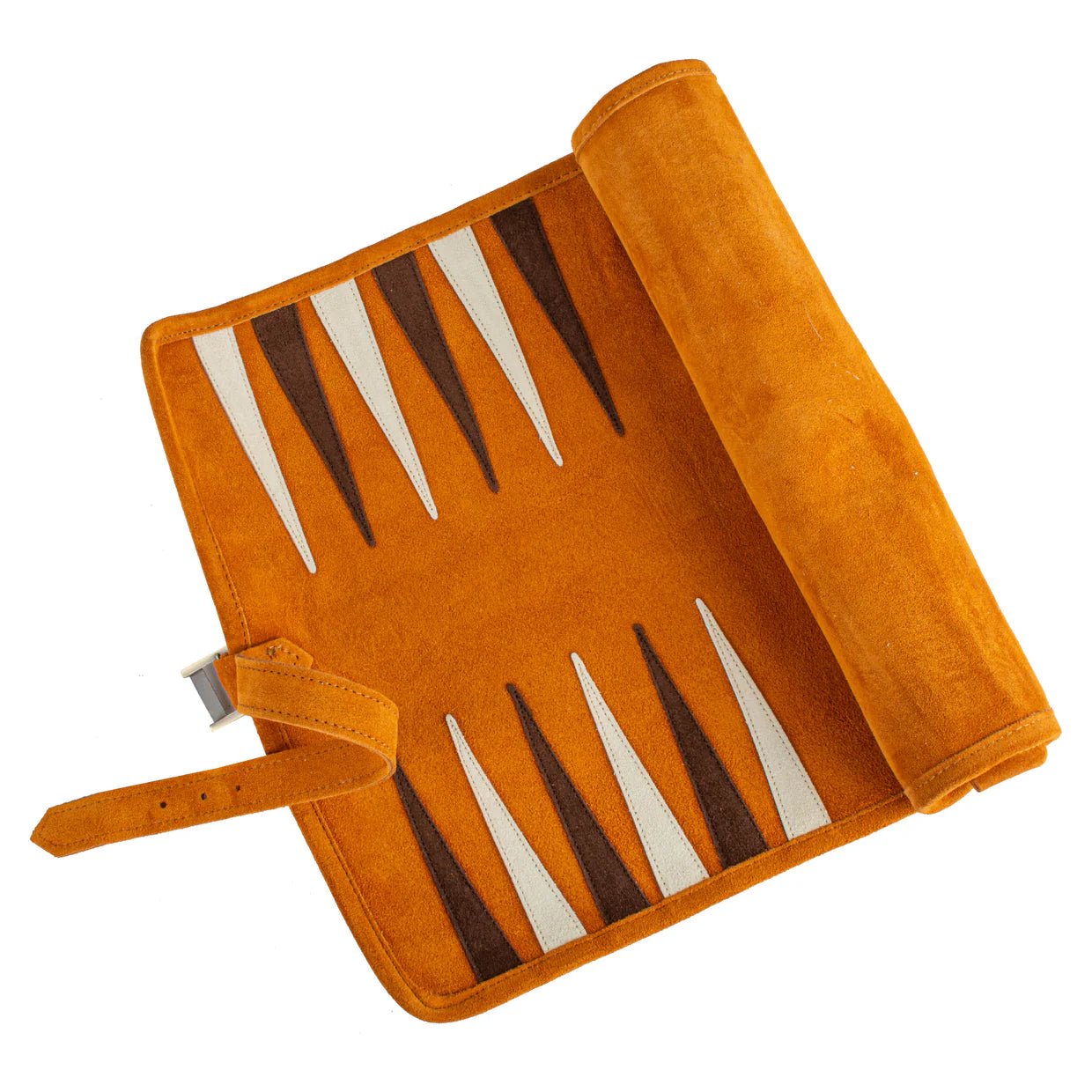 Backgammon de voyage - Roulable - Cuir Marron - Backgammon en cuir de voyage - Rouge et Noir