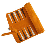 Backgammon de voyage - Roulable - Cuir Marron - Backgammon en cuir de voyage - Rouge et Noir