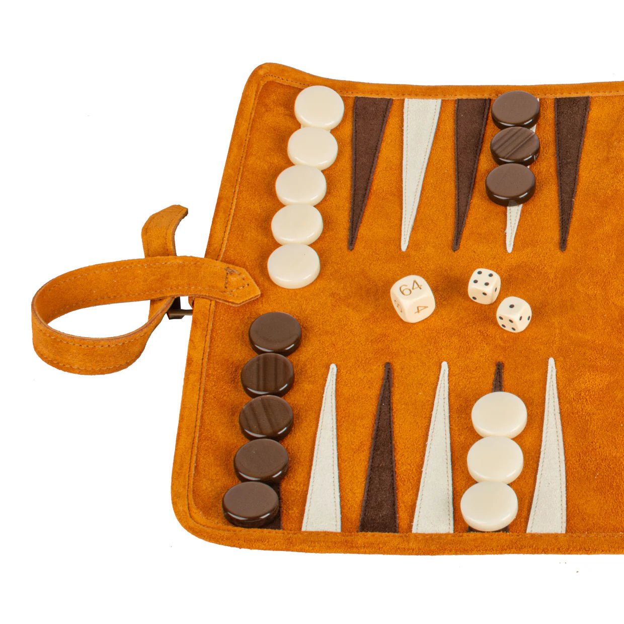 Backgammon de voyage - Roulable - Cuir Marron - Backgammon en cuir de voyage - Rouge et Noir