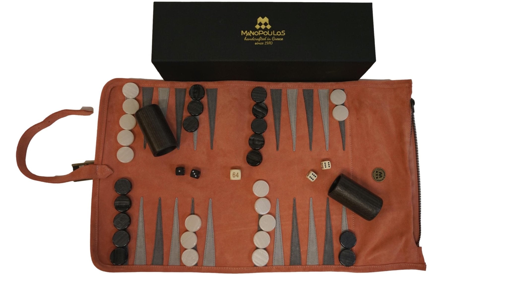 Backgammon de voyage - Roulable - Cuir Rose - Backgammon en cuir de voyage - Rouge et Noir