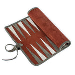 Backgammon de voyage - Roulable - Cuir Rouge - Backgammon en cuir de voyage - Rouge et Noir