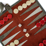 Backgammon de voyage - Roulable - Cuir Rouge - Backgammon en cuir de voyage - Rouge et Noir