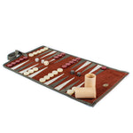 Backgammon de voyage - Roulable - Cuir Rouge - Backgammon en cuir de voyage - Rouge et Noir