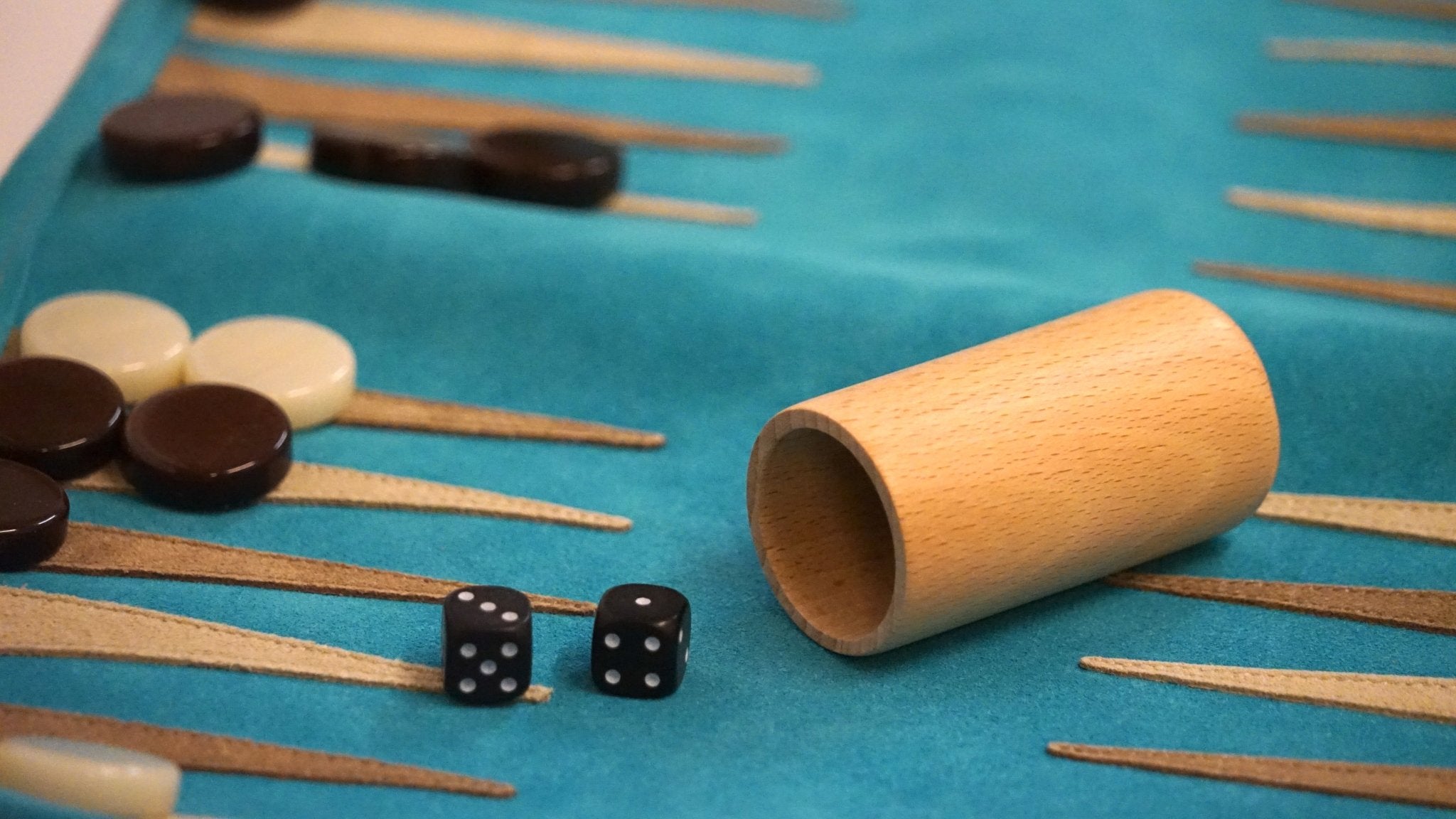 Backgammon de voyage - Roulable - Cuir Turquoise - Backgammon en cuir de voyage - Rouge et Noir