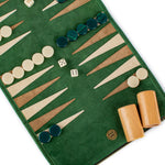 Backgammon de voyage - Roulable - Cuir Vert - Backgammon en cuir de voyage - Rouge et Noir