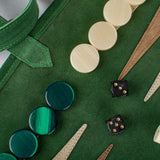 Backgammon de voyage - Roulable - Cuir Vert - Backgammon en cuir de voyage - Rouge et Noir