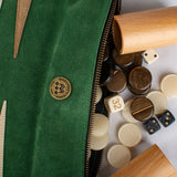 Backgammon de voyage - Roulable - Cuir Vert - Backgammon en cuir de voyage - Rouge et Noir