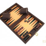 Backgammon de voyage - Style cuir - Marron - Backgammon en cuir vegan de voyage - Rouge et Noir